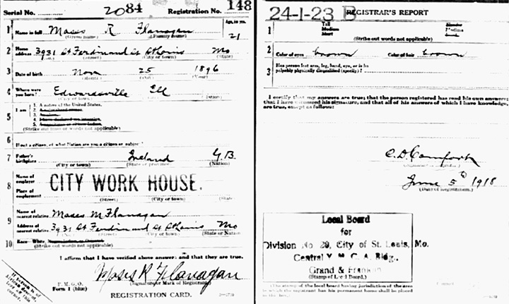 Moses R Flanagan draft card 1918
