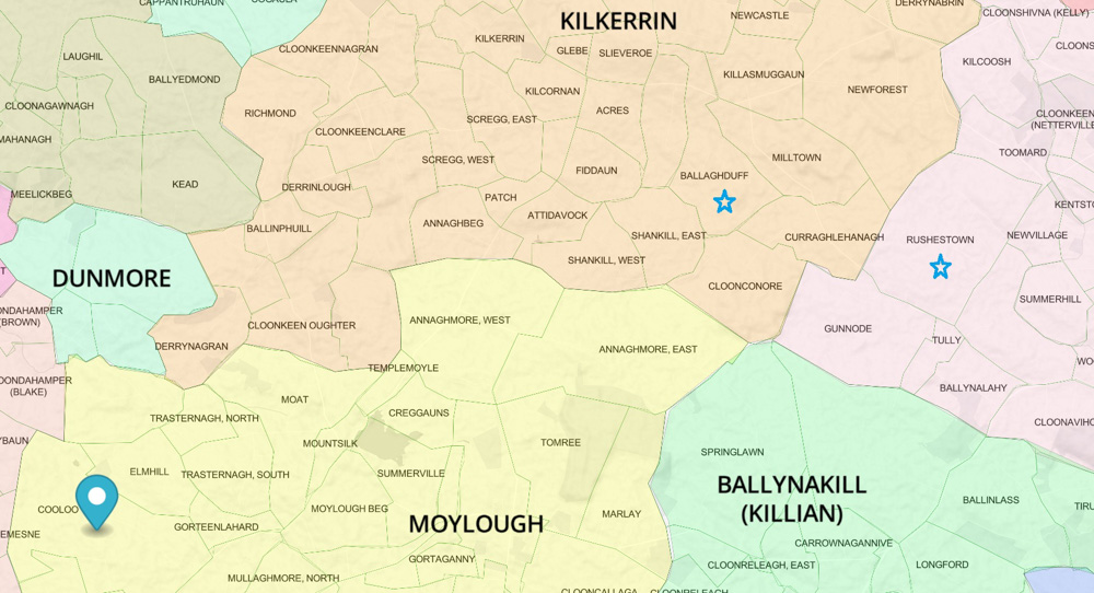 map of traditional parishes, including Cooloo