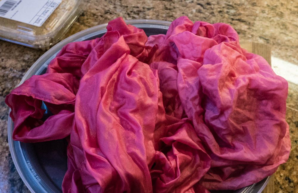 sink and linen, fresh from cranberry dye bath