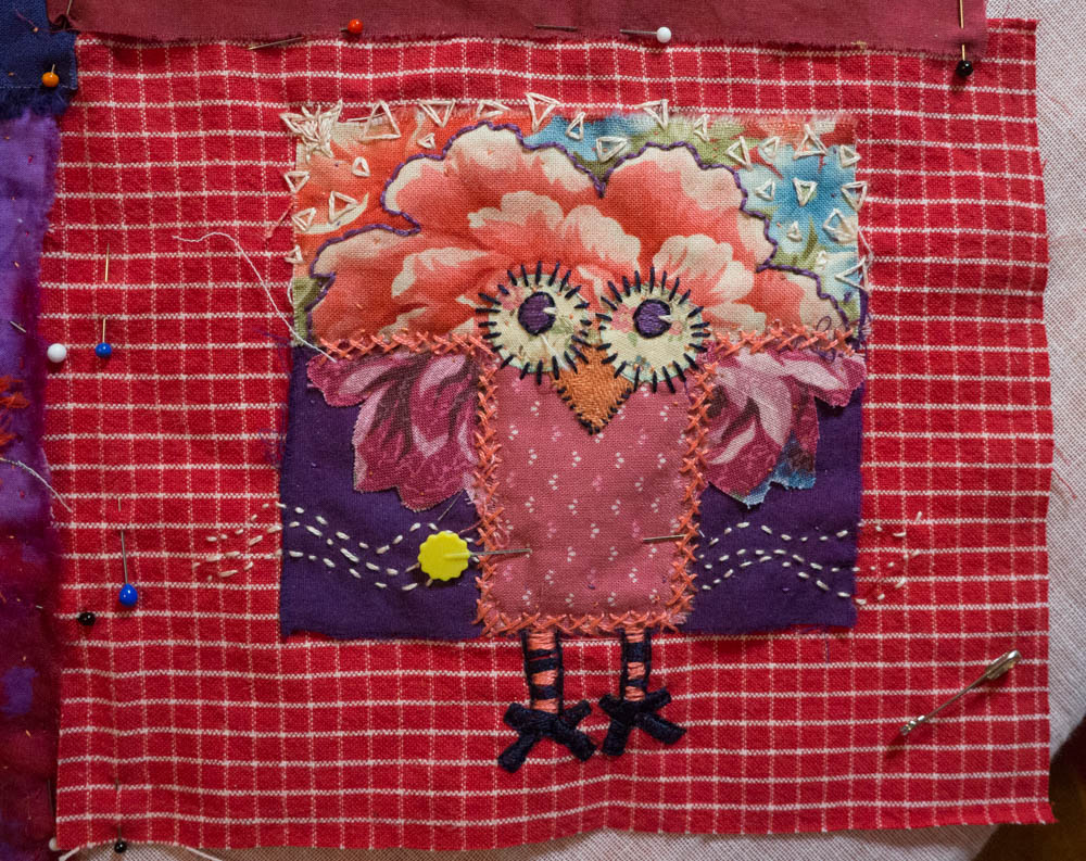 WIP slow cloth quilt - a whimsical bird